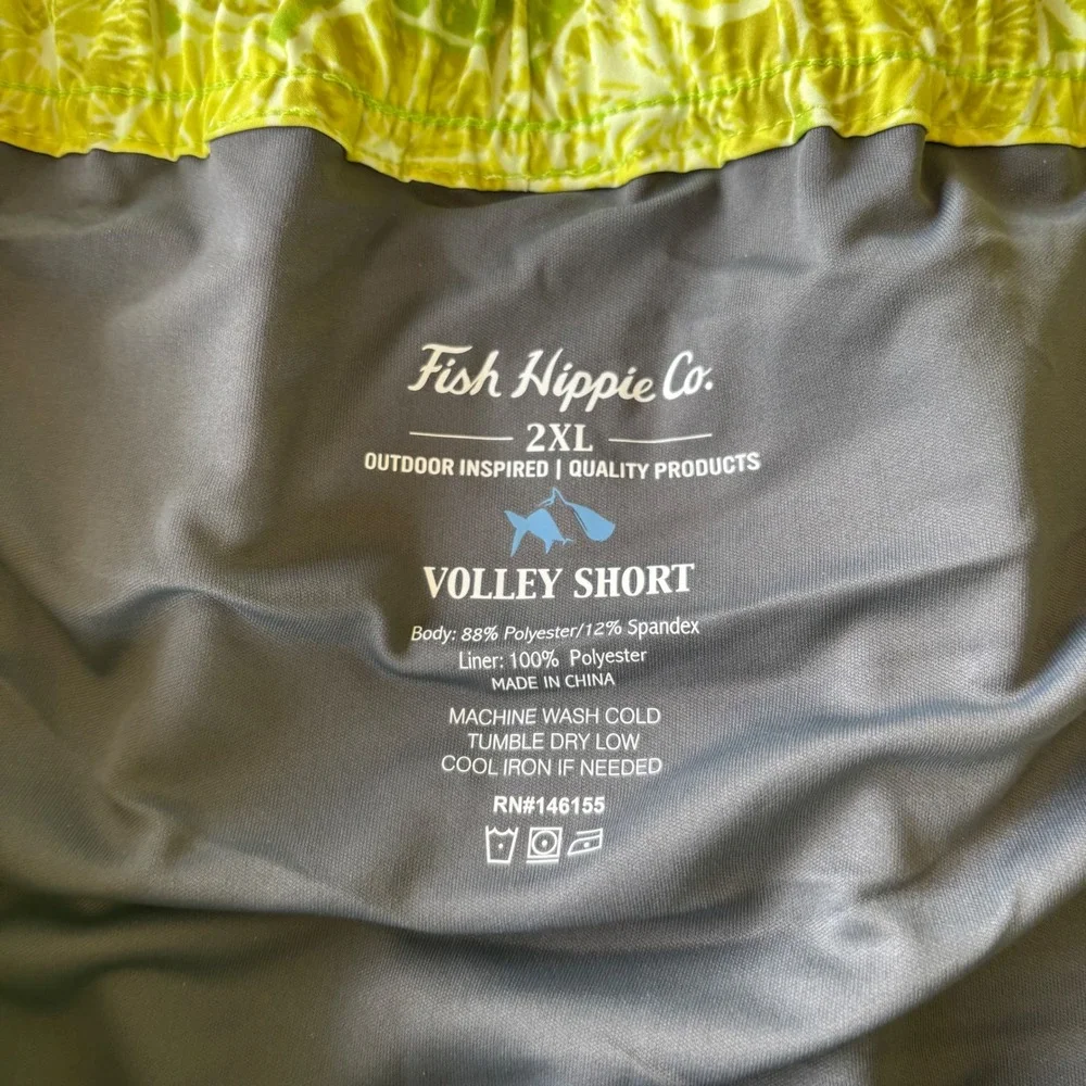 Fish Hippie Co Mens XXL Lime Citrus Print Volley Swim Trunks 8 Inch